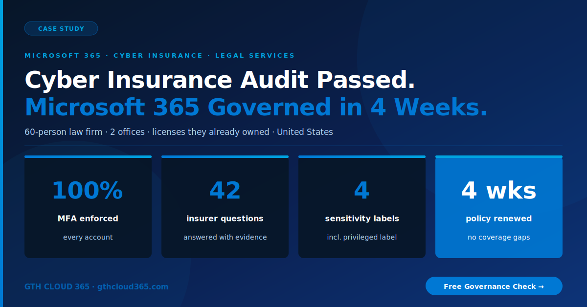 Microsoft 365 cyber insurance law firm case study — GTH Cloud 365